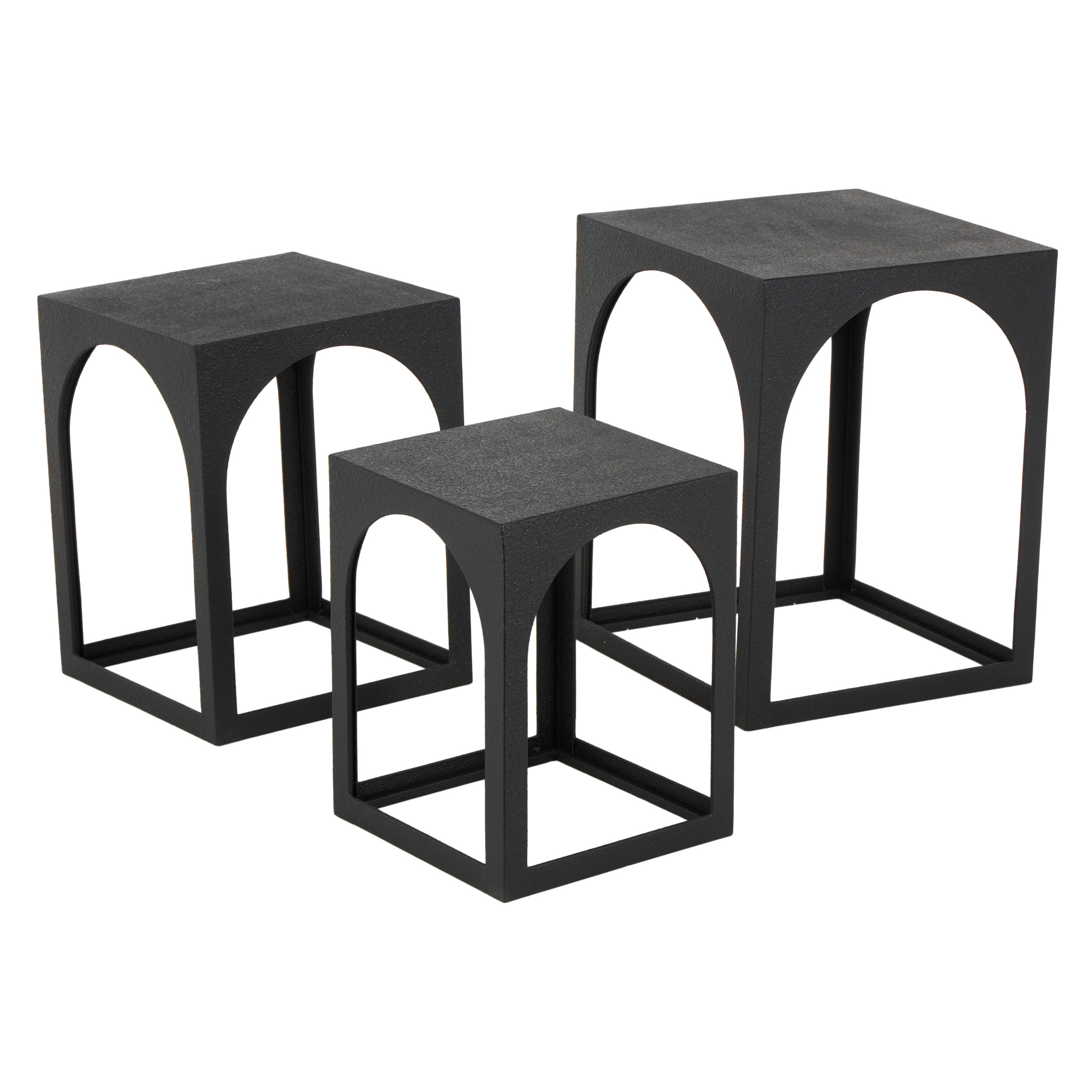 DecMode 16" x 21" Black Metal Nested Accent Table with Arched Cutouts, 3-Pieces