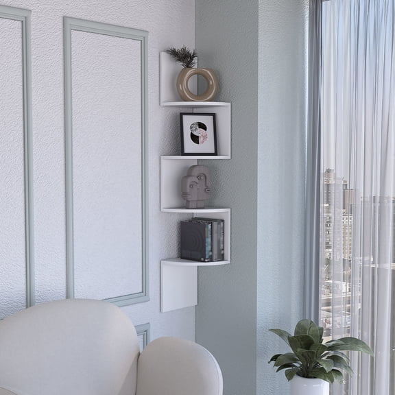 Modern Wall Mounted Shelf For Kitchen - , 4 Units, White, Space Efficient White Shelving Mounted, Design Nuance