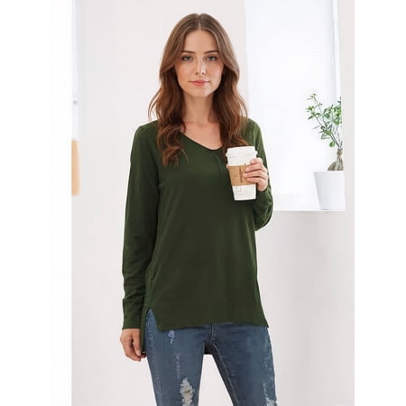 Aiyino Women's Casual Lightweight V Neck Batwing Sleeve Knit Top Loose Pullover Sweater Tops,Army Green S