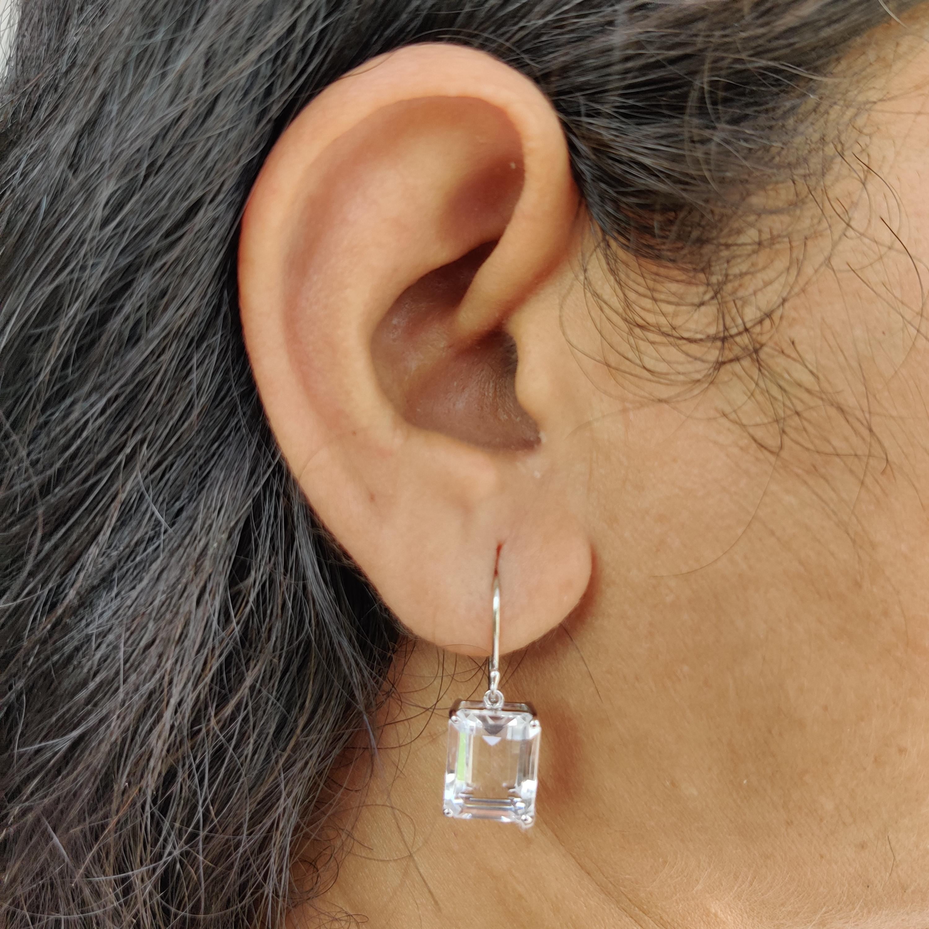 Natural Clear Quartz Earrings, 14K Solid White Gold Quartz Earrings, April Birthstone, Prong Earrings, Christmas Gift, Clear Quartz Jewelry