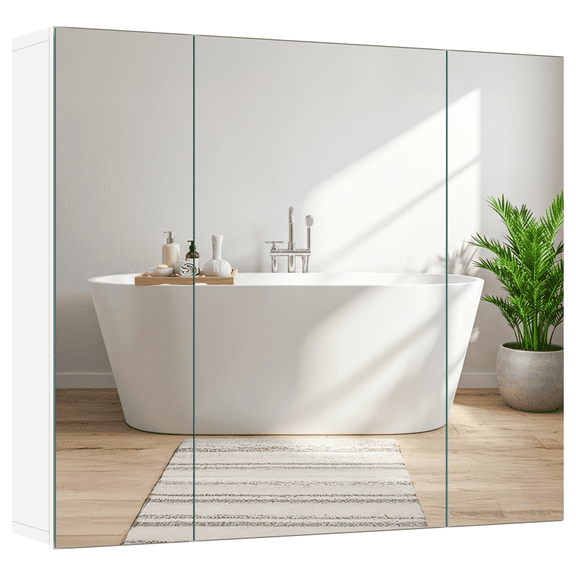 Renwick Frameless Mirror Cabinet with Storage and Adjustable Shelf, White