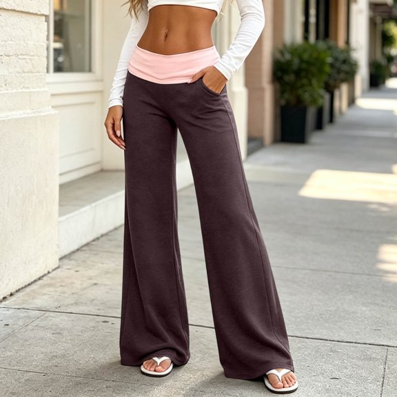 Women Wide Leg Loungewear Pants High Waist Soft Stretch Comfortable Loose Casual Workout Yoga Trousers with Pockets Coffee XL