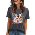 thumbnail image 3 of Pxxlle Tshirts for Women Fashion Floral Graphic Tee Shirts Summer Short Sleeve Going Out Tshirt Loose Fit Crewneck T Shirt (Gray L), 3 of 5