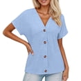 thumbnail image 2 of T Shirts for Women 2026 Summer Short Sleeve V Neck Button Down Loose Dressy Casual Office Work Tshirt Blouse, 2 of 6