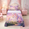 thumbnail image 2 of Manfei Kawaii Rainbow Unicorn Twin Sheets 3pcs,Dreamy Floral Galaxy Bedding,1 Flat Sheet,1 Fitted Sheet and 1 Pillowcase, 2 of 6