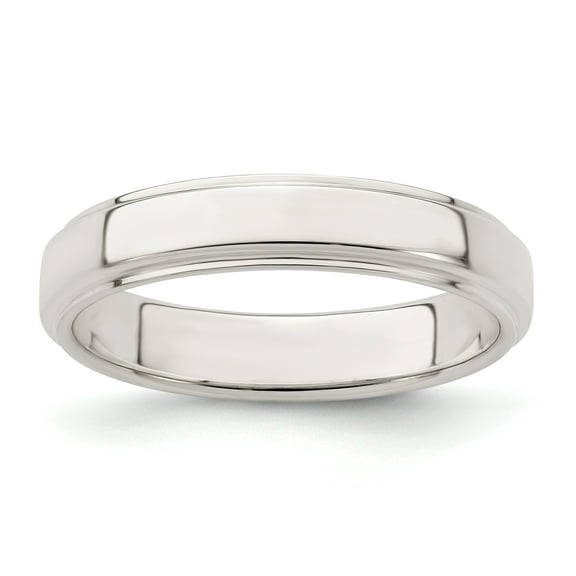 925 Sterling Silver Polished Flat Band 4mm Flat With Step Edge Size 12 Band Ring Ring for Women and Men