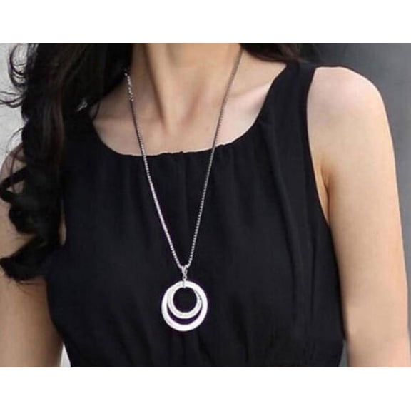 Mustacti Long Chain Women Fashion Rhinestone Silver Plated Pendant Necklace Long Pendant Necklaces for Women Fashion Jewelry M Necklaces Filled Pendant