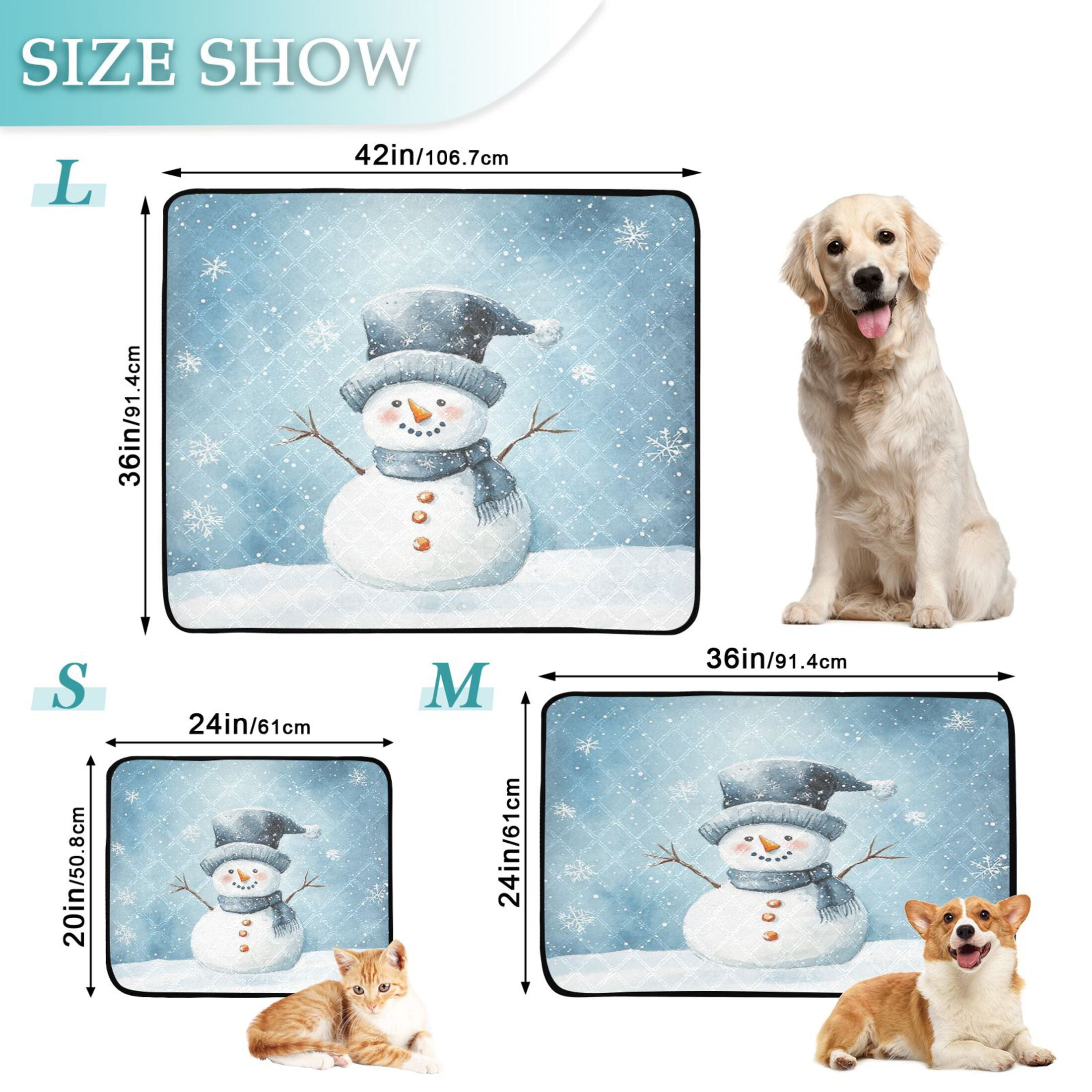 Qxltty Cute Children's Book Illustration Style Snowman Cat litter Pads Pet Set of 2 Diaper Mats Center Anti-leakage Layer Absorbent Soft and Comfortable