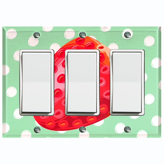 Metal Light Switch Plate Cover Ripe Red Strawberry Green Polka Dots FUT006