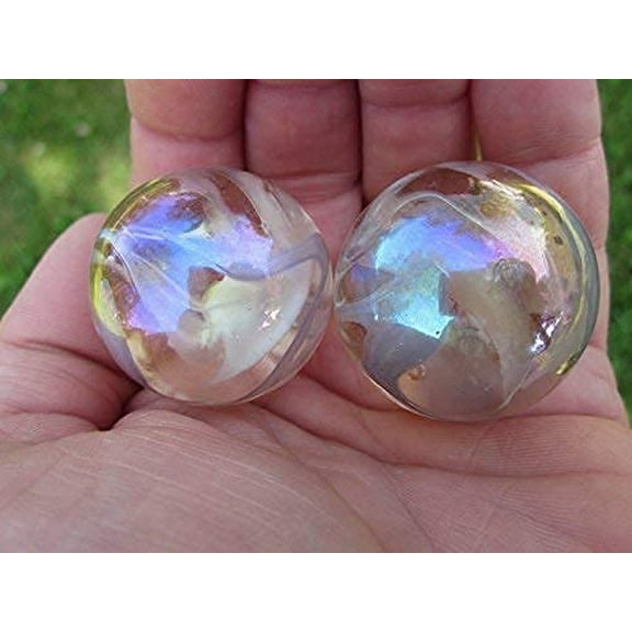 Big Game Toys~Set of 2 Fairy 35mm Boulder Translucent Peach/Pink White Swirl Large Shooter Solid Glass Marbles Home Decor/Vase Filler/Aquarium