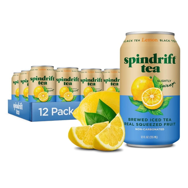 Té helado preparado Spindrift de té negro con limón, lata de 355 ml, paquete de 12