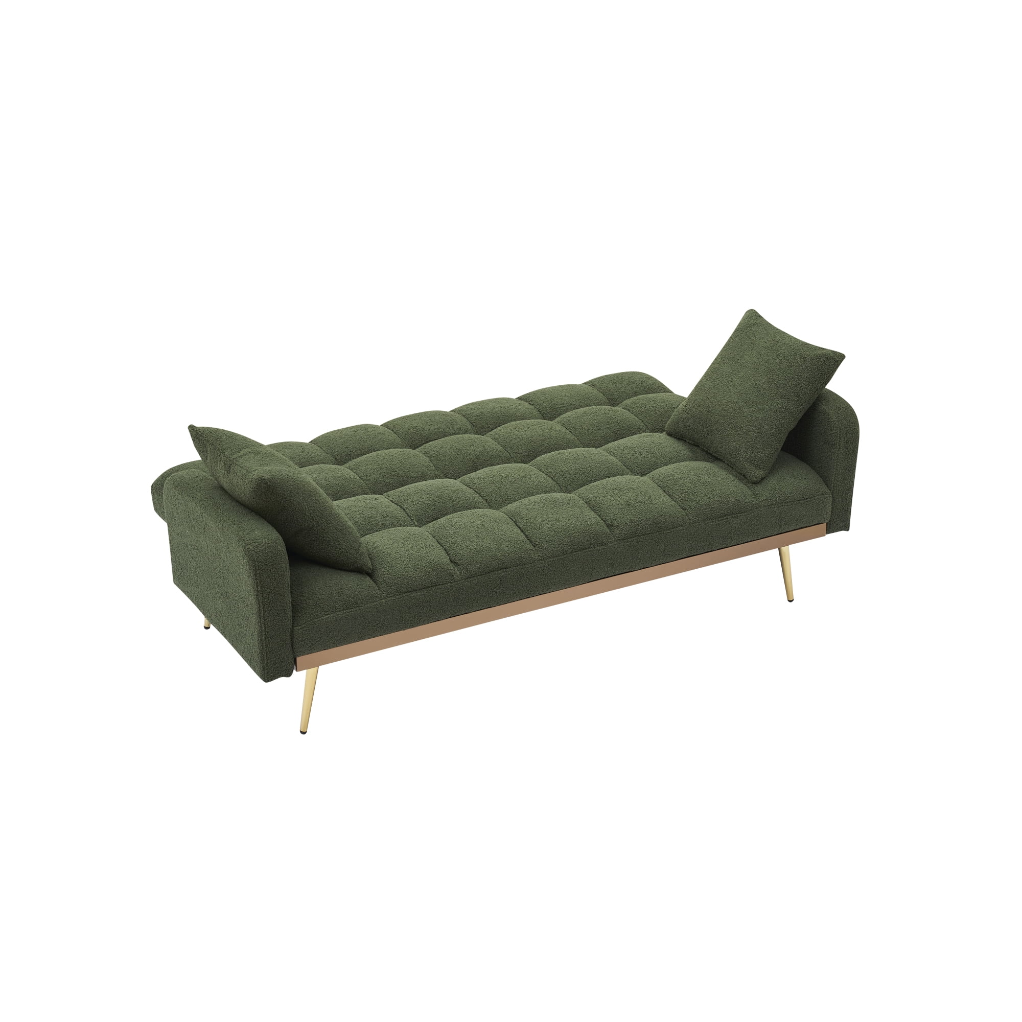 Convertible Futon Sofa Bed,69 Inch Modern Teddy Loveseat Sofa Couch with Adjustable Backrest for Small Space,Living Room,Green