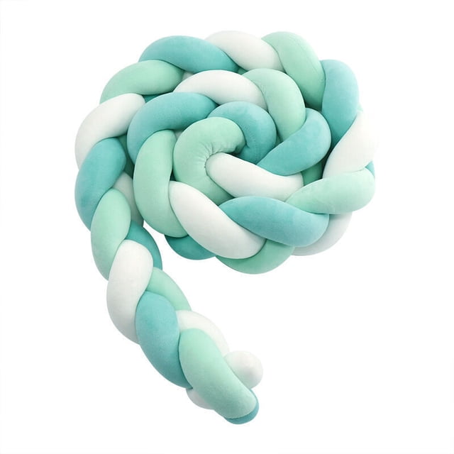 Baby Crib Bumper - 3-Piece Woven Velvet Protection for Newborns, Light Blue White Mint Green, 3M, Compatible with Standard Cribs