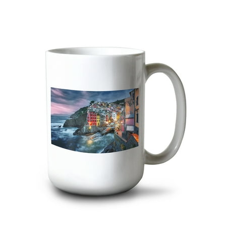 

15 fl oz Ceramic Mug Riomaggiore Italy Stormy Coastal Scene Dishwasher & Microwave Safe