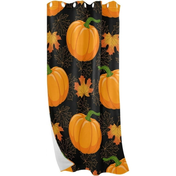 Black Out Curtains Blackout for Bedroom & Living Room, 84" Orange Pumpkin Autumn Maple Falling Leaves Bathroom Window Curtains & Drapes, Grommet Window Curtains Privacy Protect Room