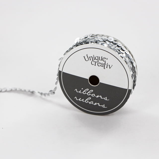 UNIQUE CREATIV Sequin Ribbon, Silver, 6 mm × 4.5 m (¼ in × 5 yd)