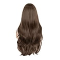thumbnail image 5 of Women's front lace synthetic wig brown French bangs middle parted long curly hair, 5 of 10
