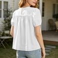 thumbnail image 4 of Daznico Women's Puff Sleeve Tiered Blouse Round Neck Peplum Tops Short Sleeve Casual Summer Loose Fit Shirts for Work,M, 4 of 6