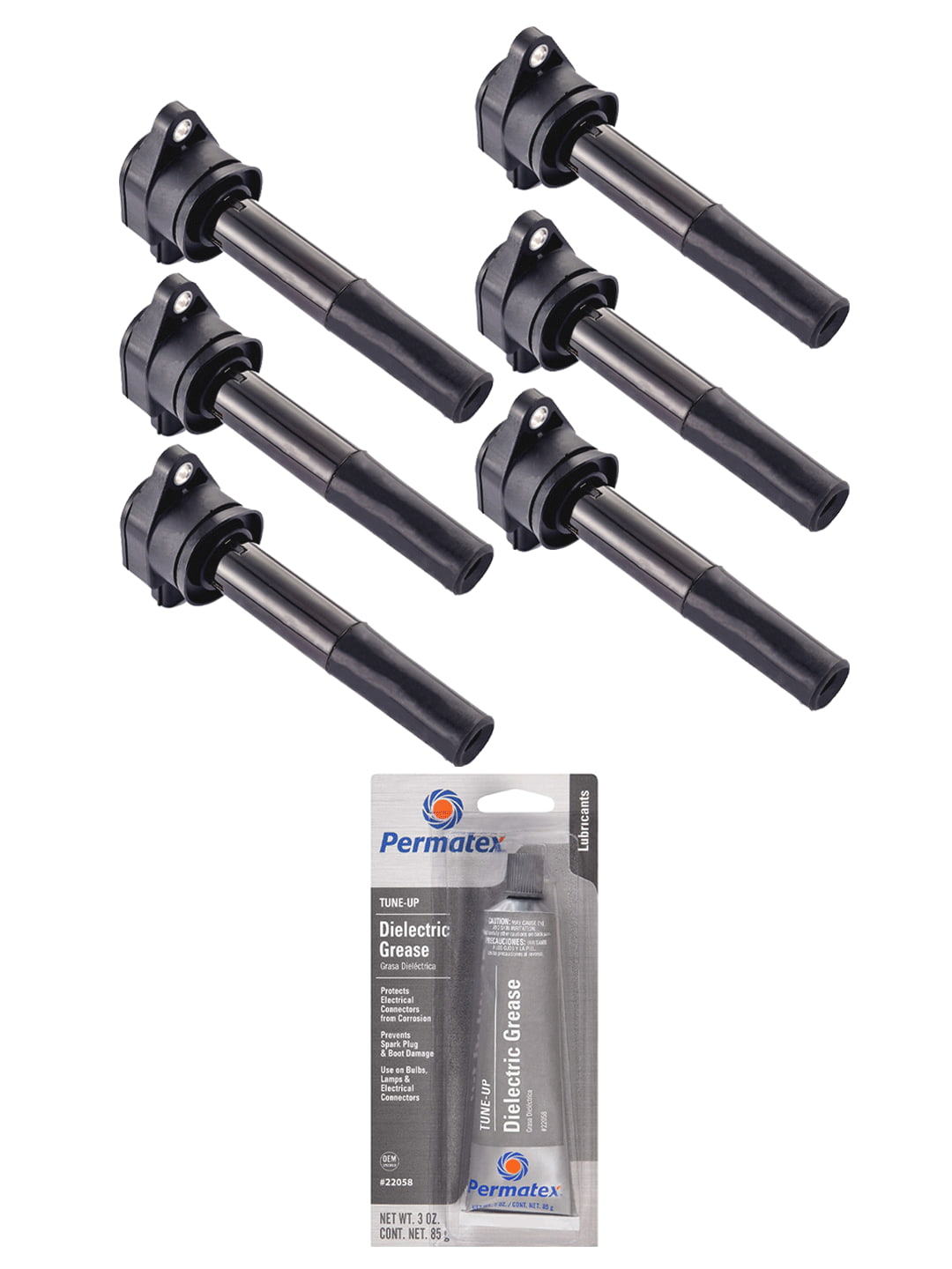 Set of 6 Ignition Coils and Permatex 22058 Dielectric TuneUp Grease