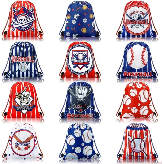 12 Pcs Baseball Soccer Party Favor Bags Drawstring Soccer Candy Goodies Treat Bags Supplies