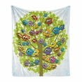 thumbnail image 1 of Funny Soft Flannel Fleece Blanket, Cartoon Group of Fun Colorful Canary Bird Family on Oak Branches Animal Illustration, Cozy Plush for Indoor and Outdoor Use, 60" x 80", Multicolor, by Ambesonne, 1 of 6