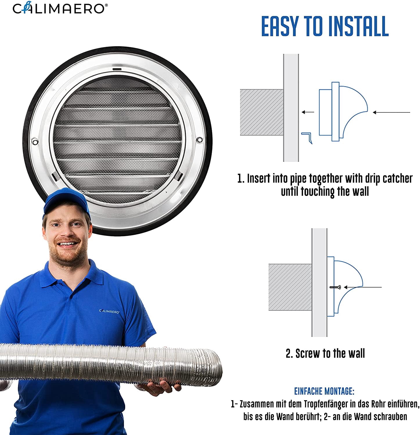 Calimaero KWG 6" inch Round Stainless Steel Outdoor Dryer Vent Cover Ventilation Grill Hood