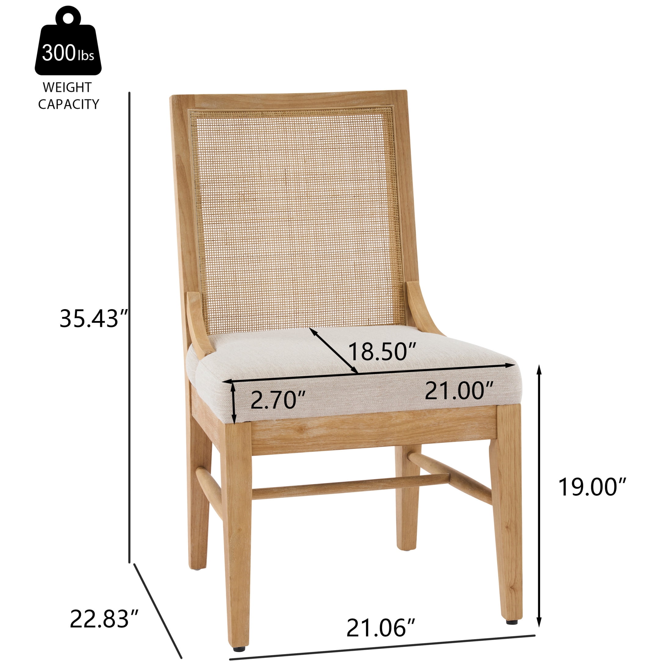 Christopher Knight Home Upholstered Dining Chair Set of 4 with Cane Back, Rubberwood Legs, Natural