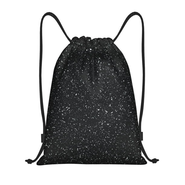 Fotbe Black Glitter Bolsa Mochila con Cordón Estampada, Bolsa de Gimnasio Deportiva, Bolsa Cinch, Bolsa con Cordón para Hombres y Mujeres-Medium