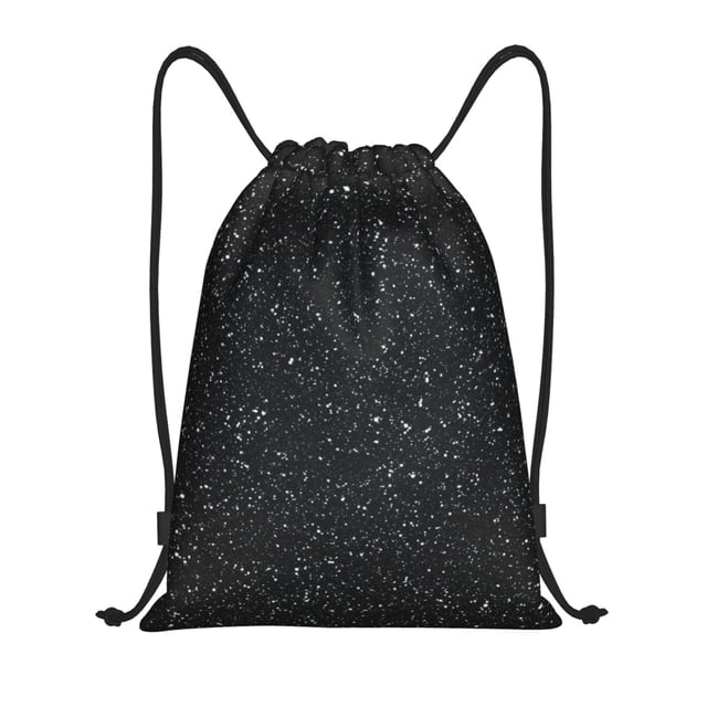 Fotbe Black Glitter Bolsa Mochila con Cordón Estampada, Bolsa de Gimnasio Deportiva, Bolsa Cinch, Bolsa con Cordón para Hombres y Mujeres-Medium