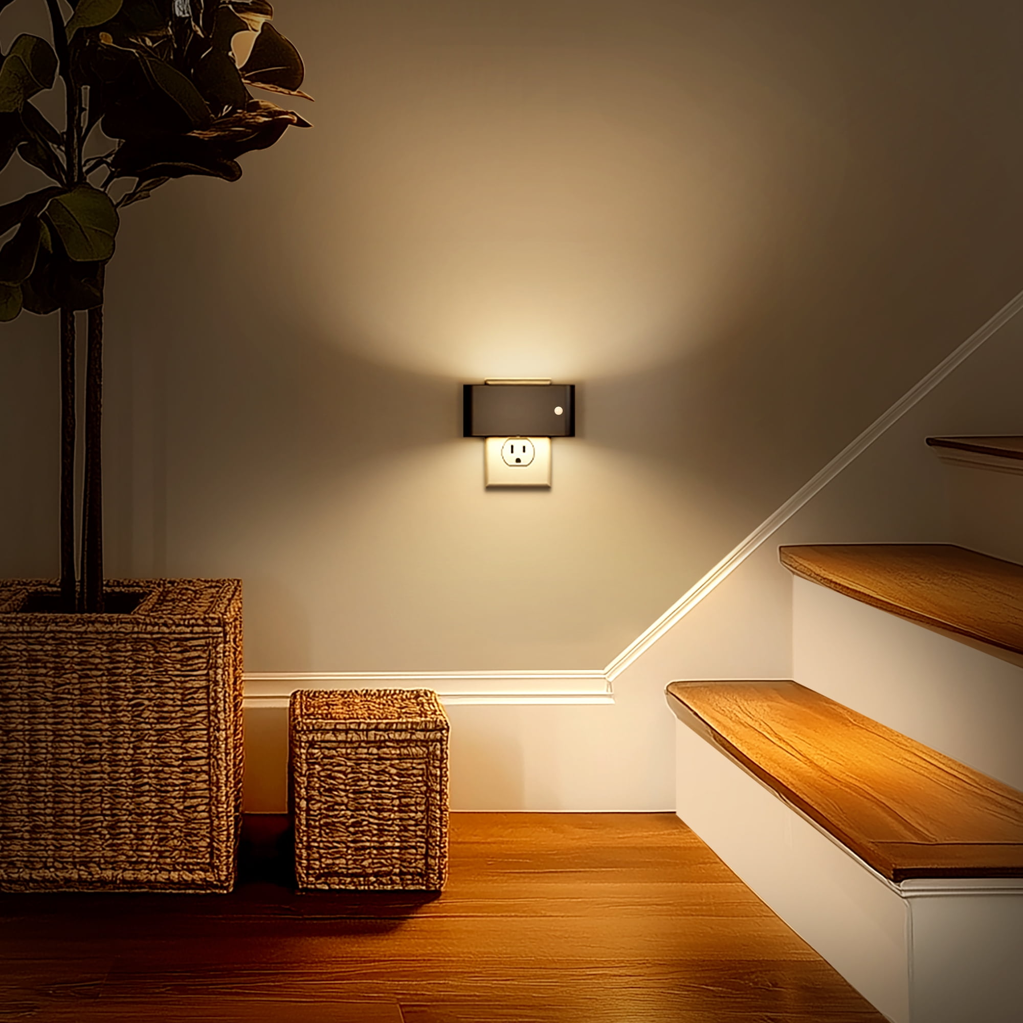 YANSUN 2-Pack Plug-in Motion Sensor Night Lights - Dimmable 3000K Warm White LED with Auto on/off for Hallway Bedroom Rooms