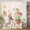 thumbnail image 4 of Mushroom Shower Curtain, Fairy Moon Stars Plant Boho Theme Waterproof Fabric Bathroom Curtain, Cute Little Elf and Mushroom Bathroom Shower Curtain with 12PCS Hooks, 47X64IN, 4 of 4