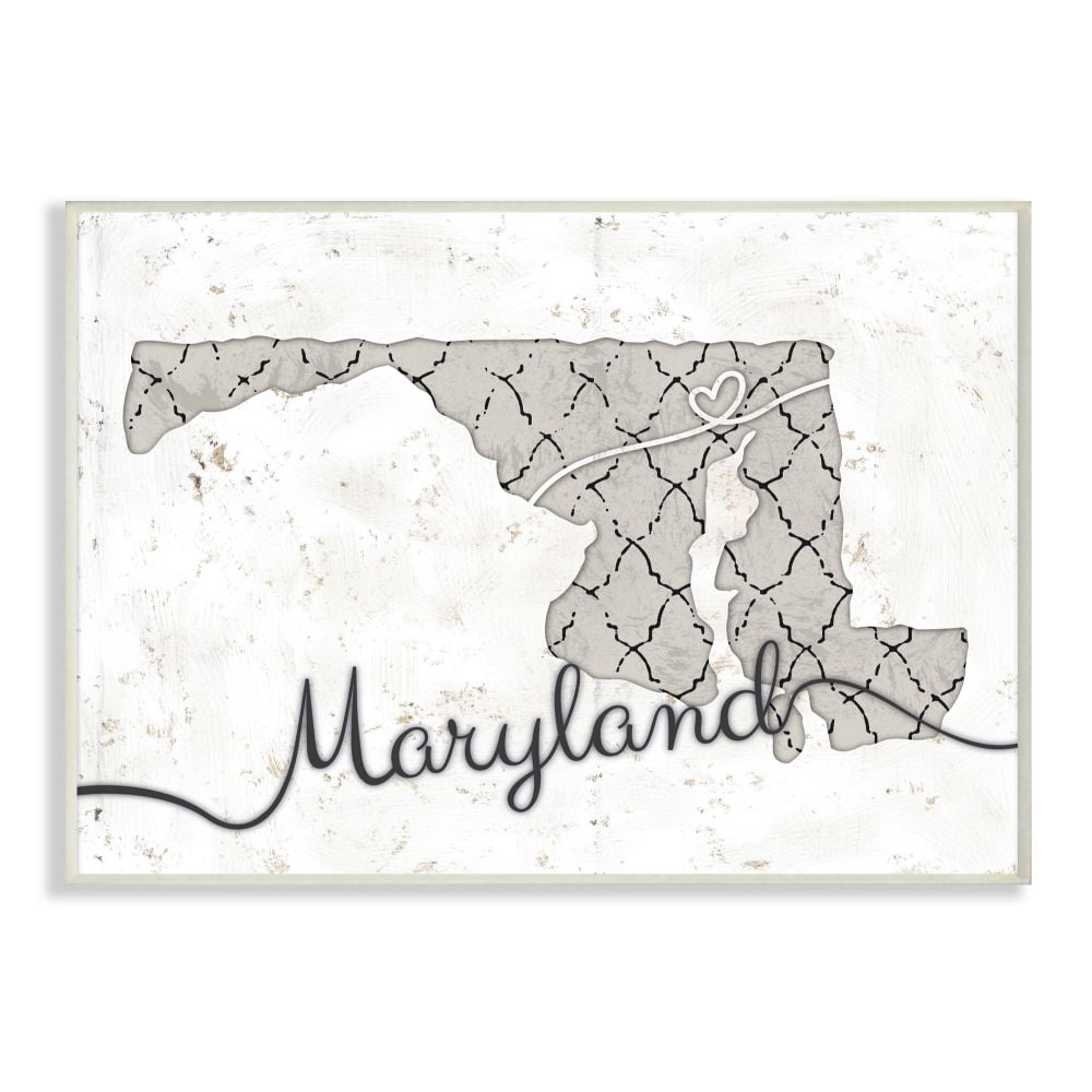 Stupell Industries Maryland Patterned Grey US State Design Wall Plaque by Ziwei Li