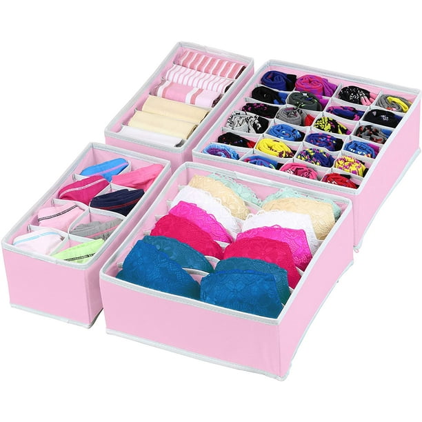 Simple Houseware Closet Underwear Organizer Drawer Divider 4 Set, Pink