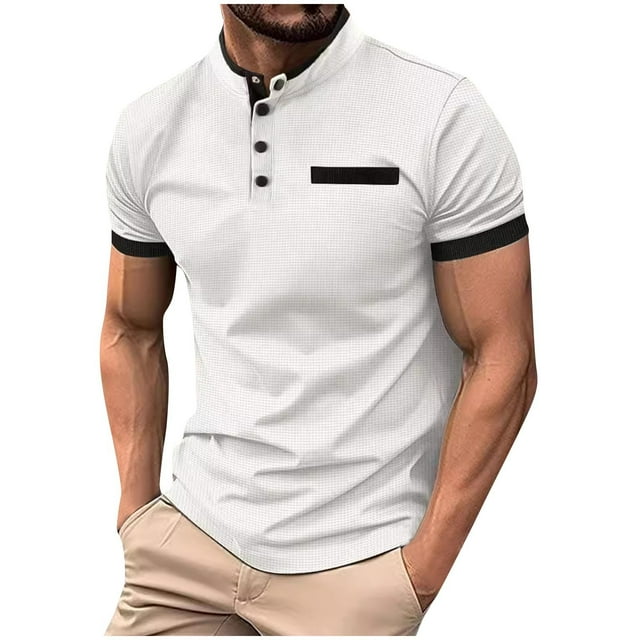 Fanxing Golf Shirts for Men Collared Short Sleeve Basic T-Shirt Button Up Shirt Casual Tops White,S