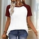 thumbnail image 2 of Camisetas de manga corta de verano para mujeres Moda de manga de raglan Color bloqueado cuello redondo Blusa casual Camisetas de manga corta de mujer Casual, 2 of 8