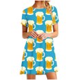 thumbnail image 2 of Viikei Lightweight Linen Short Sleeve Dress,Women's Short Sleeved Dress with Floral Print Round Neck Dress Blue S, 2 of 5