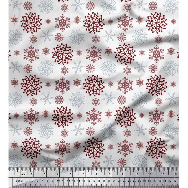 Soimoi Poly Georgette Fabric Snowflake Artistic Print Fabric by the Yard 52 Inch Wide