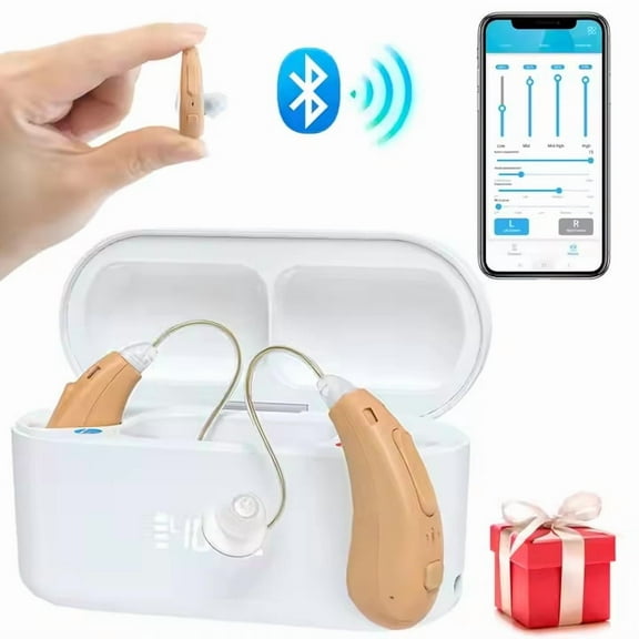 Rechargeable Hearing Aids for Seniors with Bluetooth &App Control, 16-Channels Digital RIC Ear Heaing-aids for Adults Mild Hearing Loss, OTC Self-fitting Ear Hearing Aide W- 4-listening Modes