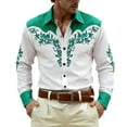 thumbnail image 3 of Mens Shirts Carnival Printed Long Sleeve Button Lapel Top Casual Western Cowboys Theme Classic Comfortable Shirt for Men Green L, 3 of 5