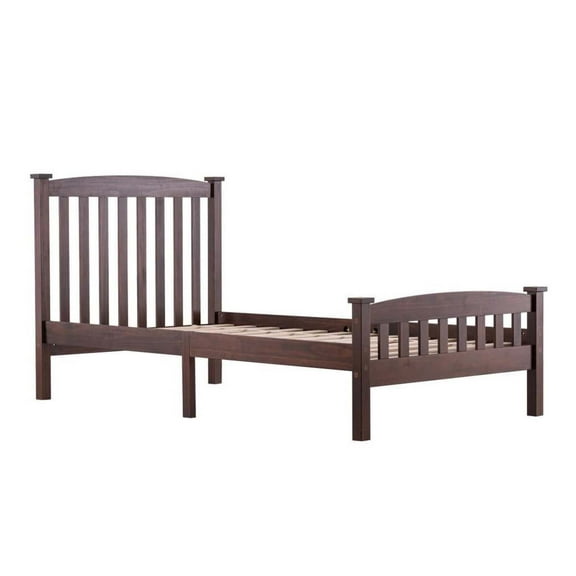 Wqmh Twin Platform Bedframe with Slat Headboard Wooden Bed Frame with Footboard, 12 Wood Slat Support, No Box Spring Needed, Walnut
