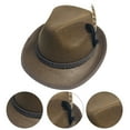 thumbnail image 4 of Callipe Men Fedora Retro Jazz Hat Feather And Rope Decor Curved Edge Solid Color Oktoberfest Party Festivals Holiday Bowler Cap, 4 of 8