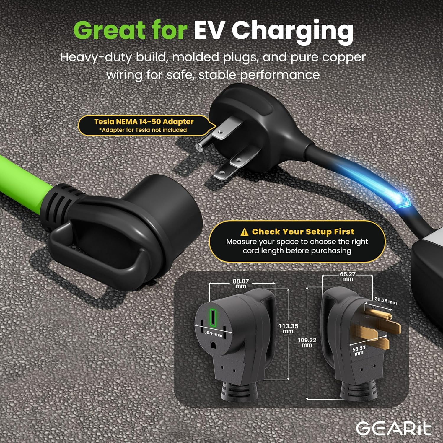 GEARit 4-Prong 250V 50A Electrical Adapter Power Extension Cord, 15 ft, NEMA 14-50, Weatherproof and Durable