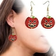 thumbnail image 3 of Pendientes exquisitos de calabaza de Halloween con diamantes de colores y metal brillante, 3 of 6