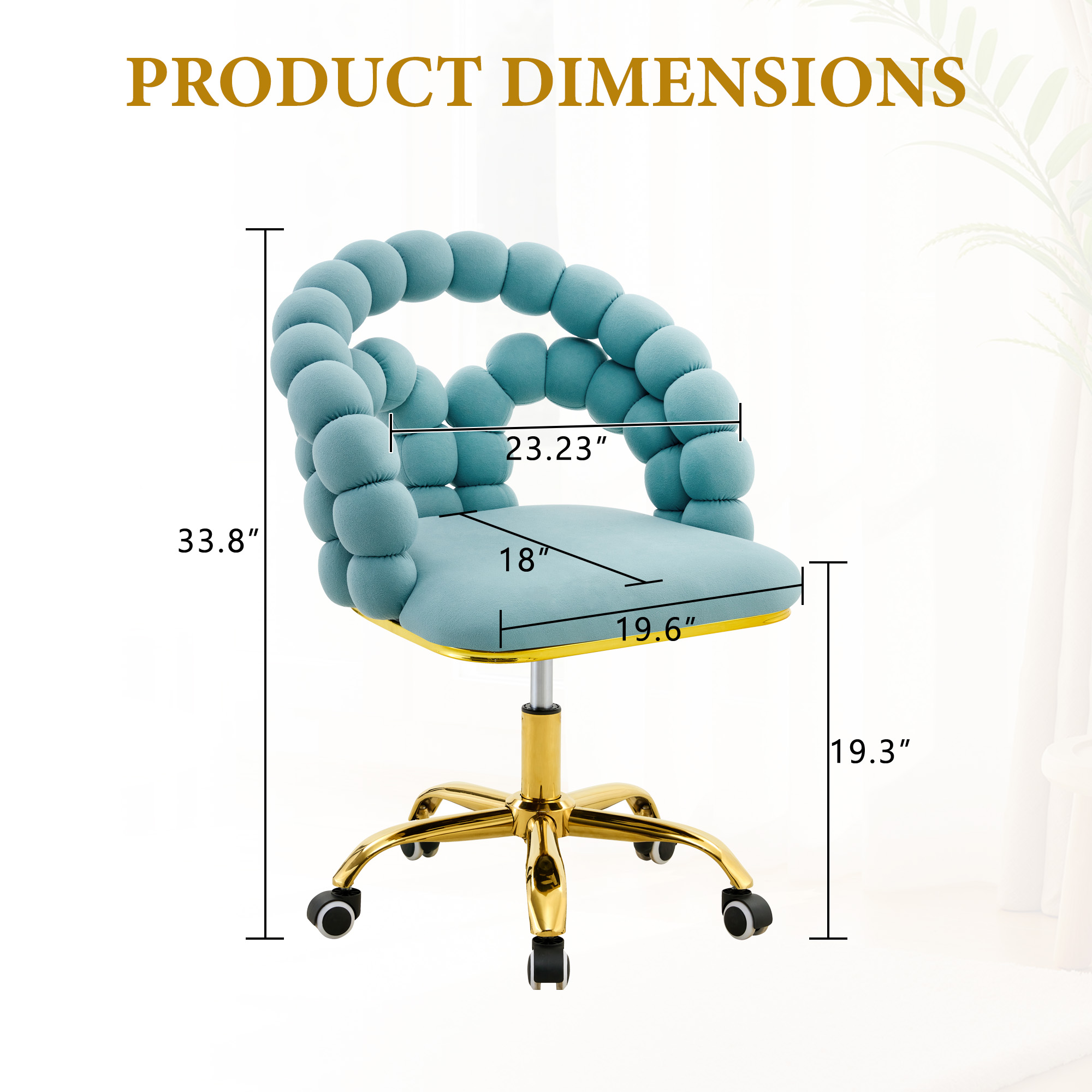 Velvet Swivel Desk Chair with Wheels, Comfortable Adjustable Height Vanity Chair, Bubble Back Computer Task Chair blue Computer Desk Chair