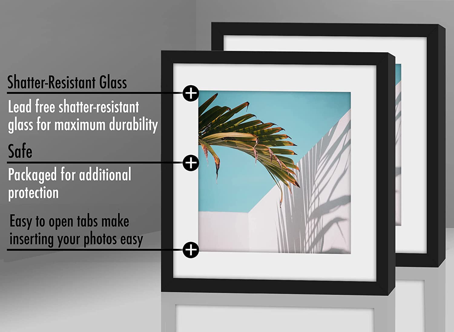 UMICAL 8x8 Picture Frames Set of 2 Display 6x6 or 4x4 Pictures with Mat or  8x8 Pictures without Mat Square Wood Black Photo Frames with HD Plexiglass