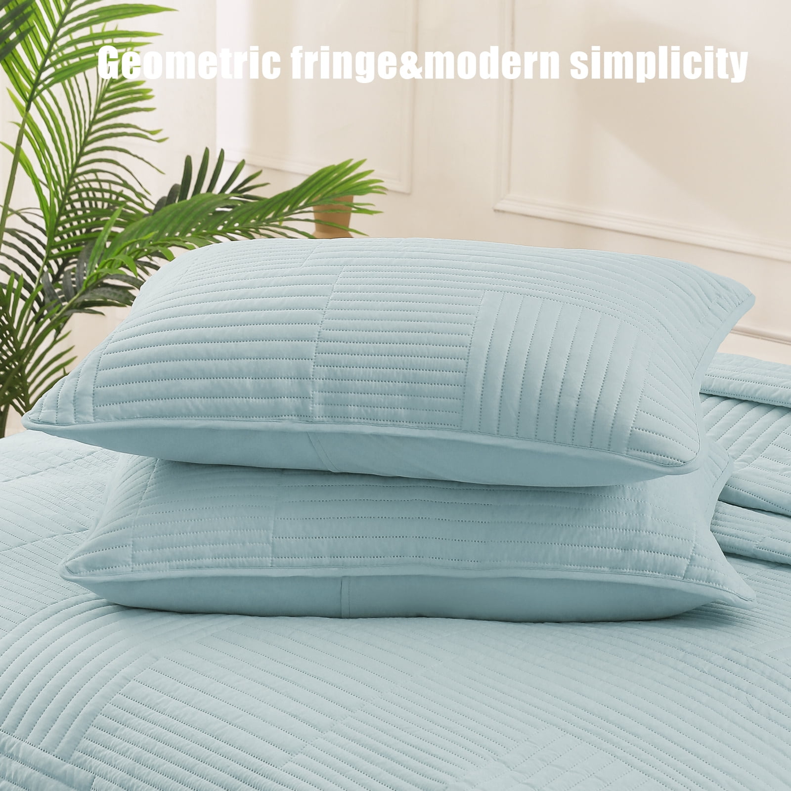 Whale Flotilla King Quilt Set, Soft and Lightweight Bedspreads Coverlet with Striped Pattern, Reversible Bedding Sets with Pillow Shams, 96x104 Inches, Aqua