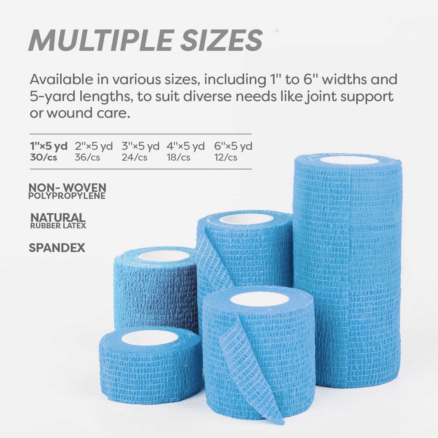 Dynarex Sensi-Wrap Self-Adhesive Bandages, 30-Pack, 1" x 5 yards, Light Blue, Latex, Colored Elastic Cohesive Athletic Tape, Tattoo Grip & Vet Wrap