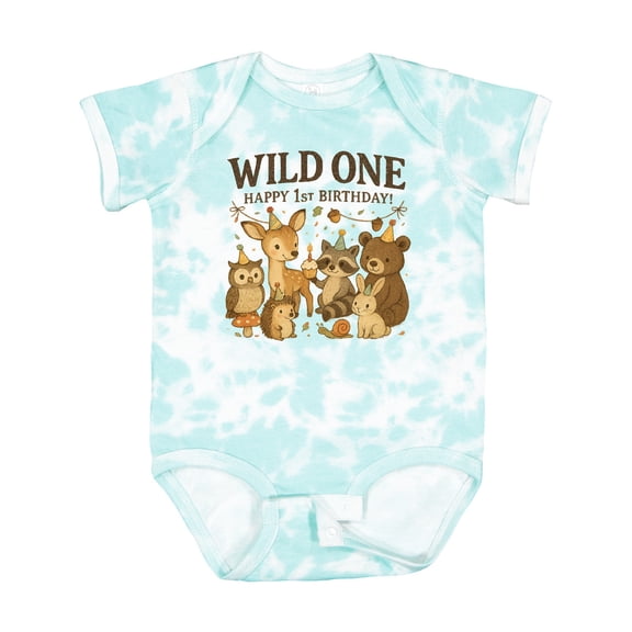 Inktastic Wild One Happy 1st Birthday Woodland Animals Boys or Girls Baby Bodysuit