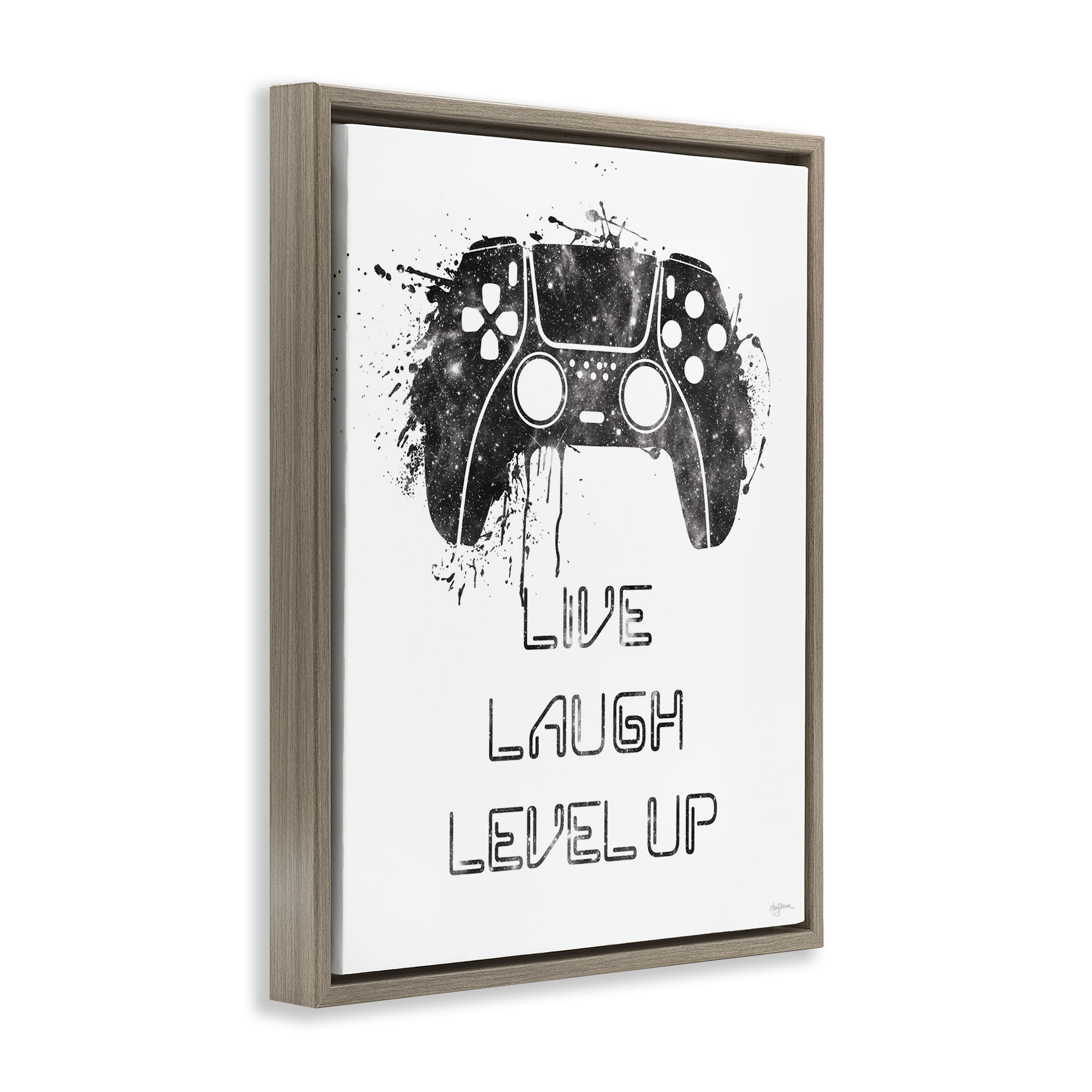 Stupell Industries Live Laugh Level Up Typography Painting Brown Floater Framed Art Print Wall Art, 17 x 21
