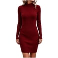 thumbnail image 2 of YTCAMLO Ribbed Knit Sweater Dress for Women Casual Long Sleeve Mock Neck Bodycon Dress Stretch Slimming Fall Winter Mini Dress, 2 of 7